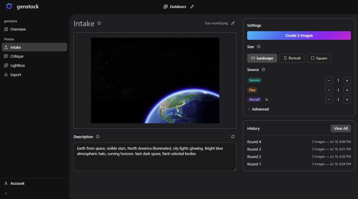 Intake screen: a reference photo analyzed automatically into a ready-to-use description